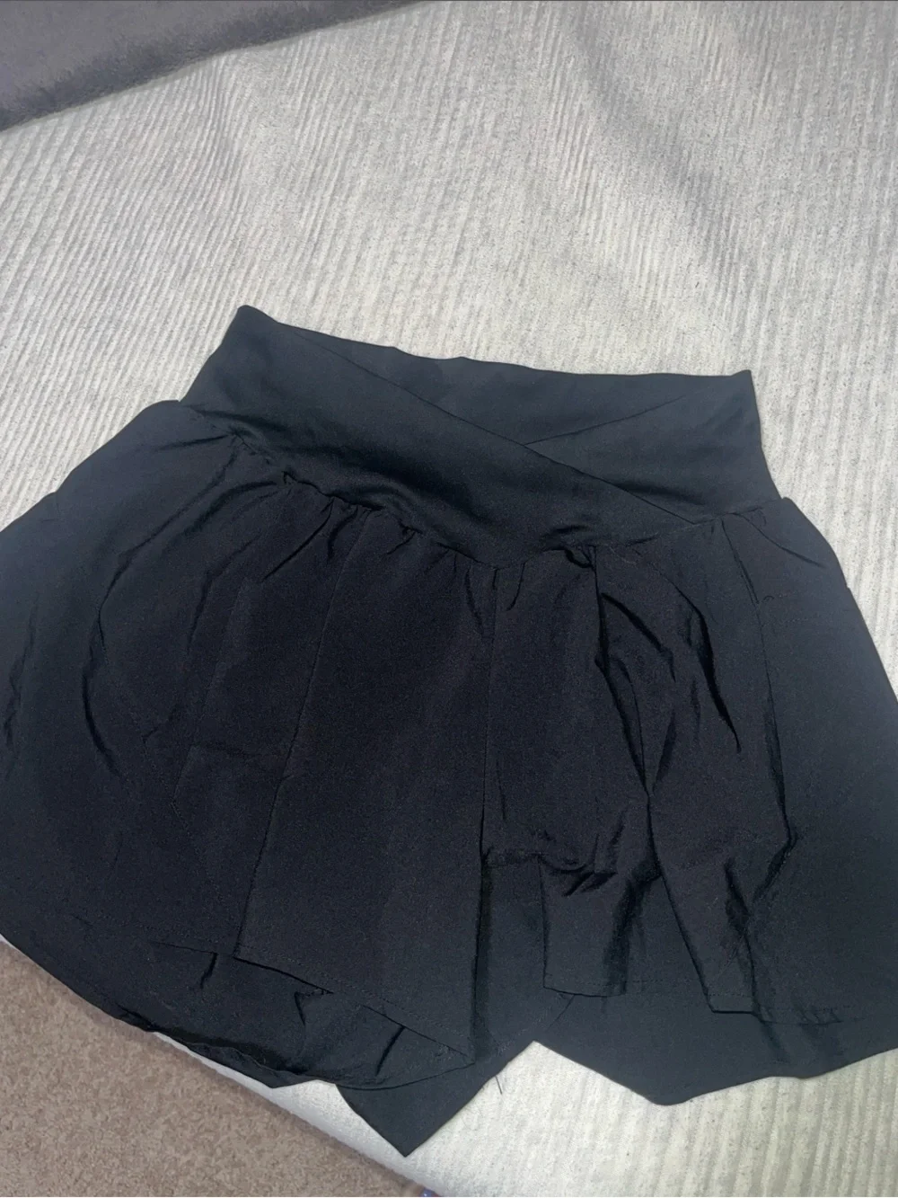 Blooming Jelly Women’s Black Athletic Shorts with Flowy Tiered Overlay (Large)